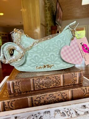 Betsey Johnson Leather Mint Quilted Daisy Mini Shoulder Bag